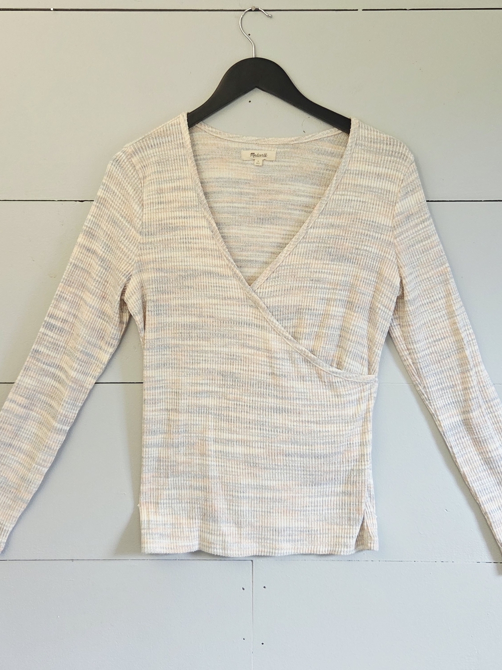 Madewell Women's L Striped Tight-Knit V-Neck Pullover Sweater Long Sleeve